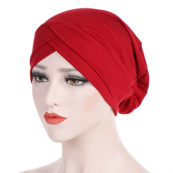 Modal Stretch Cloth Forehead Cross Headscarf Cap Chemotherapy Cap(Wine Red)