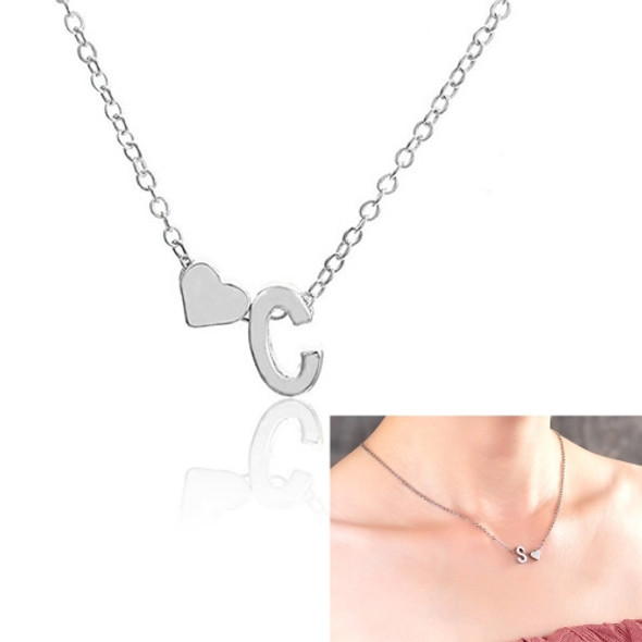 Fashion Tiny Dainty Heart Initial Necklace Personalized Letter C Name Necklace(Silver)