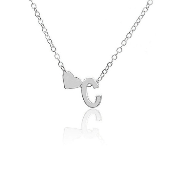 Fashion Tiny Dainty Heart Initial Necklace Personalized Letter C Name Necklace(Silver)