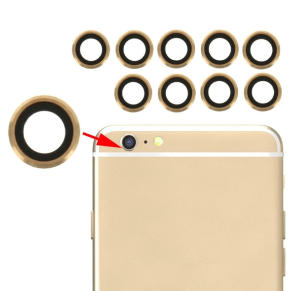 10 Pairs for iPhone 6 & 6s Rear Camera Lens with Bezel(Gold)