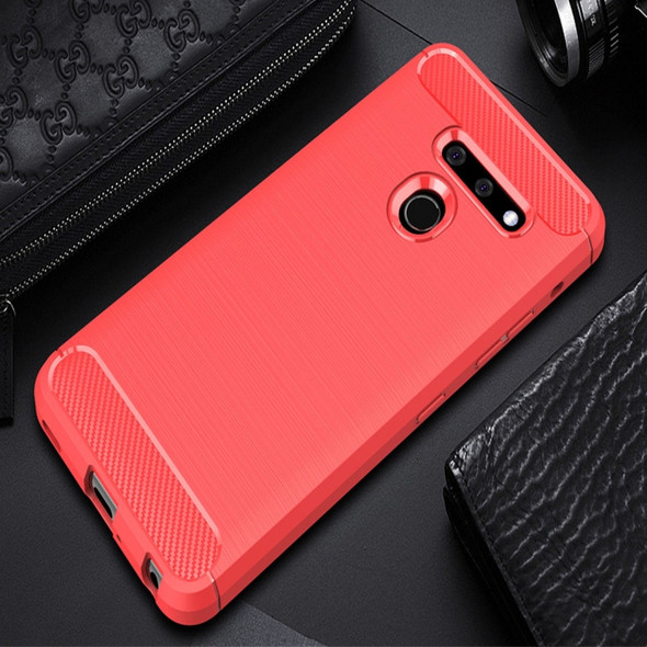 Brushed Texture Carbon Fiber Shockproof TPU Case for LG G8 ThinQ (Red)