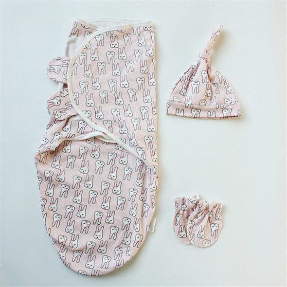 Spring  Summer Cotton Baby Infant Bags Towels Sleeping Bags Knitted Cloth Cap Set, Size:S (50x70 CM)(Pink Rabbit)