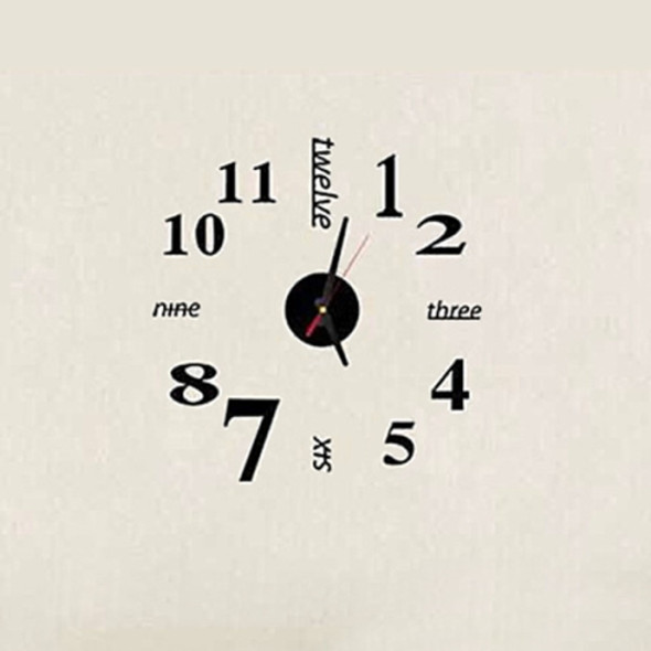 Lovelife WC37130 Acrylic English Digital DIY Stereo Wall Clock Wall Stick Clock (Black)