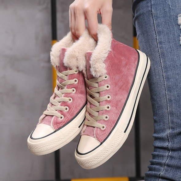 Solid Color Plus Velvet High-Top Canvas Cotton Shoes, Shoe Size:35(Rose Red)