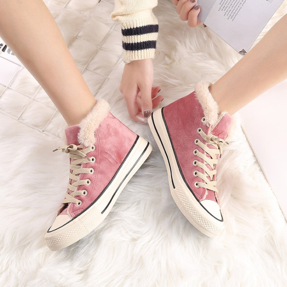 Solid Color Plus Velvet High-Top Canvas Cotton Shoes, Shoe Size:35(Rose Red)