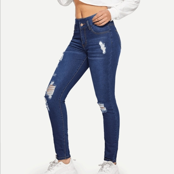 Casual Ripped Jeans (Dark Blue_XL)