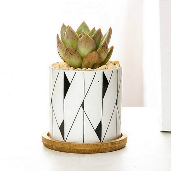 4 PCS Geometric Simple Straight Succulent Deramic Flower Pot(White and Black Triangle)