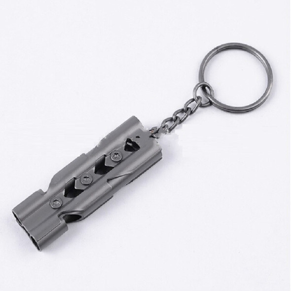 Outdoor High-decibel Stainless Steel Self-protection Double Tube Survival Whistle with Key Ring(Black)