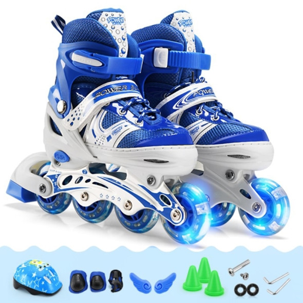 Adjustable Children Single Flash Single Four-wheel Roller Skates Skating Shoes Set, Size : S (Blue)