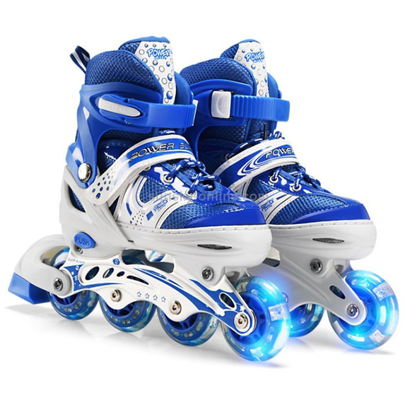 Adjustable Children Single Flash Single Four-wheel Roller Skates Skating Shoes Set, Size : S (Blue)