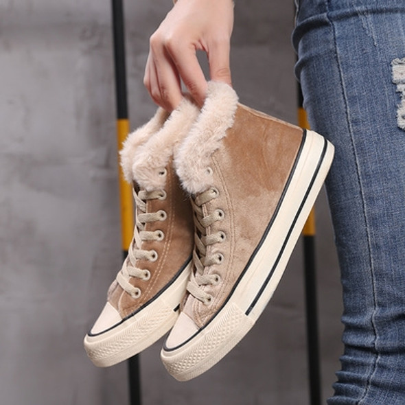 Solid Color Plus Velvet High-Top Canvas Cotton Shoes, Shoe Size:40(Khaki)