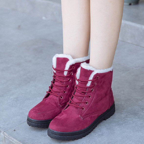 Ladies Cotton Shoes Plus Velvet Snow Boots, Size:35(Red Wine)