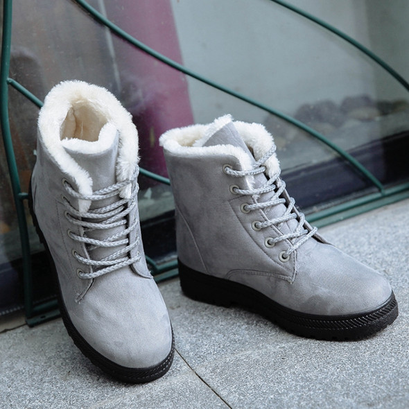 Ladies Cotton Shoes Plus Velvet Snow Boots, Size:36(Gray)