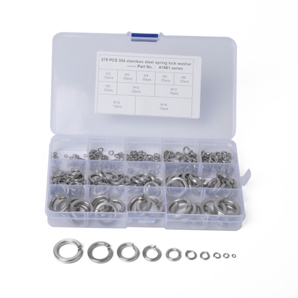 275 PCS Stainless Steel Spring Lock Washer Assorted Kit M2-M16 for Car / Boat / Home Appliance