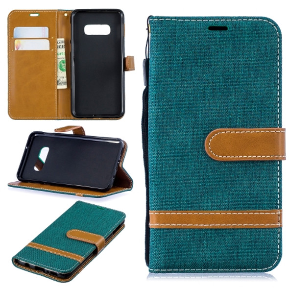 Color Matching Denim Texture Leather Case for Galaxy  S10e, with Holder & Card Slots & Wallet & Lanyard(Green)