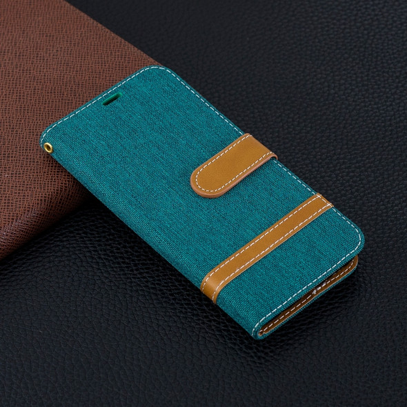 Color Matching Denim Texture Leather Case for Galaxy  S10e, with Holder & Card Slots & Wallet & Lanyard(Green)