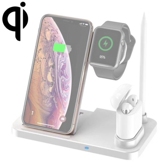 W30 QI Vertical Wireless Charger for Mobile Phones & Apple Watches & AirPods & Apple Pencil, with Adjustable Phone Stand (White)