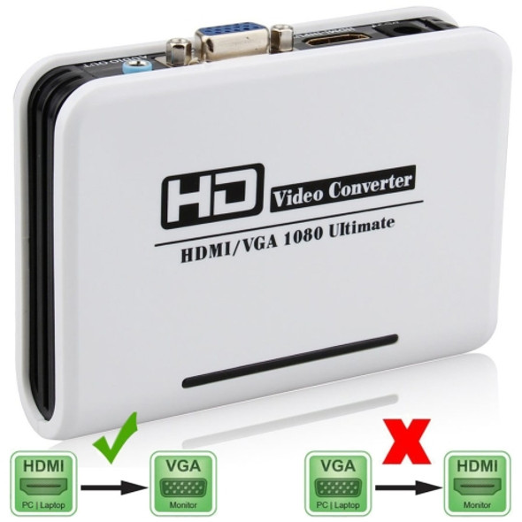 1080P HDMI to VGA adapter Digital to Analog Video Audio Converter Cable for Xbox 360 PS3 PS4 PC Laptop TV Box Projector(White)