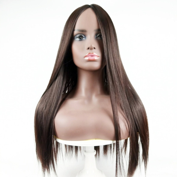 Centre-parted Long Straight Wig Headgear for Women(Dark Brown)