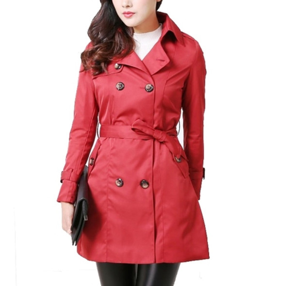 Mid-length Slim Casual Lace-up Trench Windbeaker (Color:Red Size:S)