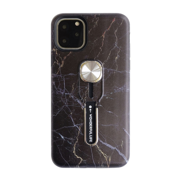 For iPhone 11 Marble Shockproof Multi-functional Invisible Ring Holder Protective Case with Vehicle Magnetic Sheet(Black)
