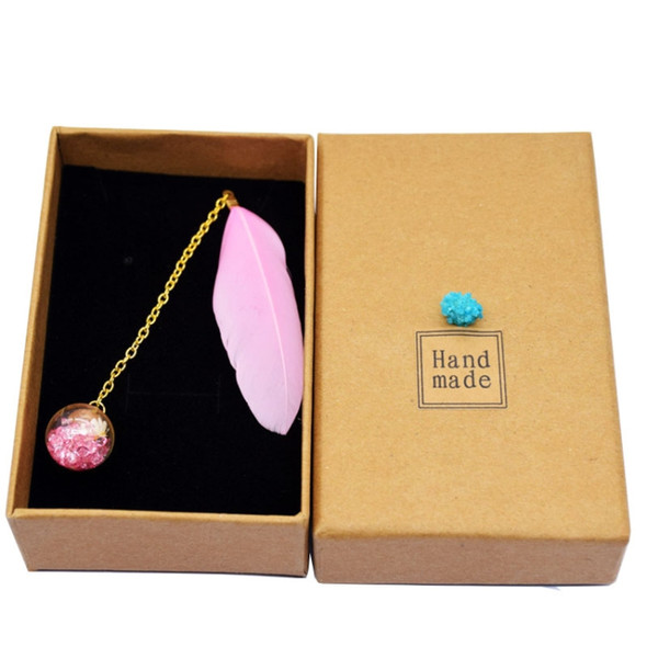 Feather Glass Ball Pendant Bookmark School Stationery Office Supplies(Pink)