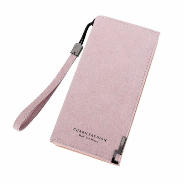 Fashion Ladies Zipper Long Dull Polish Retro PU Leather Wallet Clutch Coin Purse(Light Pink)