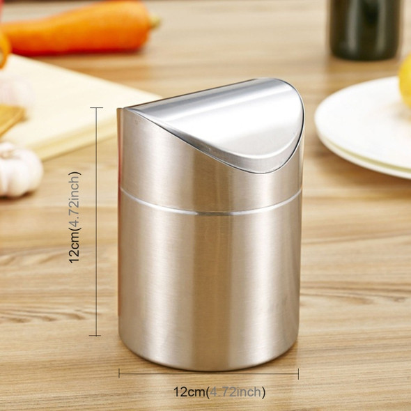 Mini Stainless Steel Rubbish Bin Swing Bucket Desktop Garbage Waste Container, Diameter: 12cm