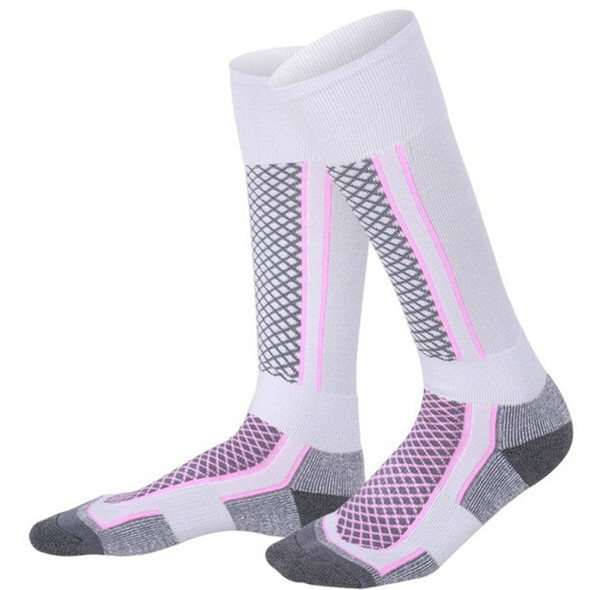 Winter Men Woman Thermal Ski Socks Thicken Cotton Warm Sports Socks Snowboarding Cycling Adult Skiing Hiking Socks Leg Warmer(White Purple for Woman)