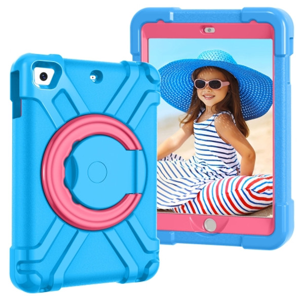 For iPad MINI1/2/3 EVA + PC Flat Protective Shell with 360 ° Rotating Bracket(Blue+Rose Red)