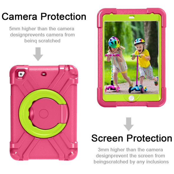 For iPad MINI1/2/3 EVA + PC Flat Protective Shell with 360 ° Rotating Bracket(Rose Red+Grass Green)