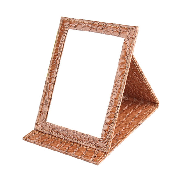 2 PCS Square Stand Leather Make Up Mirror Alligator Pattern Portable Cosmetic Mirror, Color:Brown, Size:L 18x25.5x1.6CM