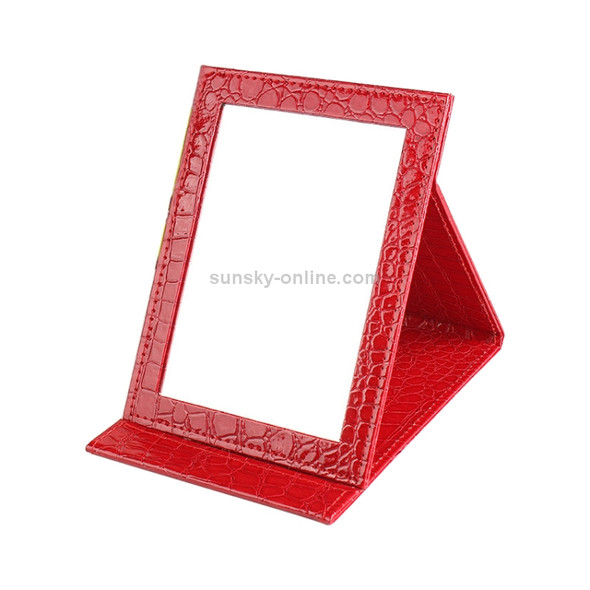 2 PCS Square Stand Leather Make Up Mirror Alligator Pattern Portable Cosmetic Mirror, Color:Red, Size:M15x20.5x1.6CM