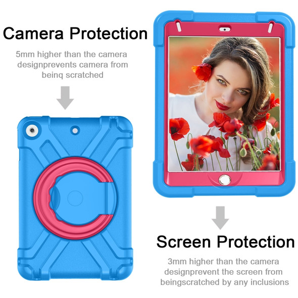 For iPad MINI 4/5 EVA + PC Flat Protective Shell with 360 ° Rotating Bracket(Blue+Rose Red)