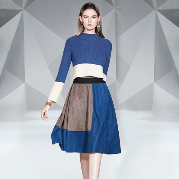 Contrast Sweater + Fashion Skirt Suit (Color:Blue Size:M)