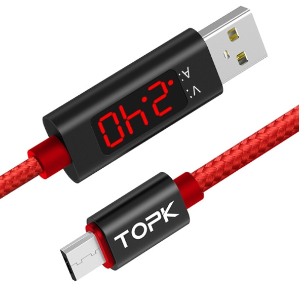 TOPK 1m 2.4A Max USB to Micro USB Nylon Braided Fast Charging Sync Data Cable, with Output Display(Red)