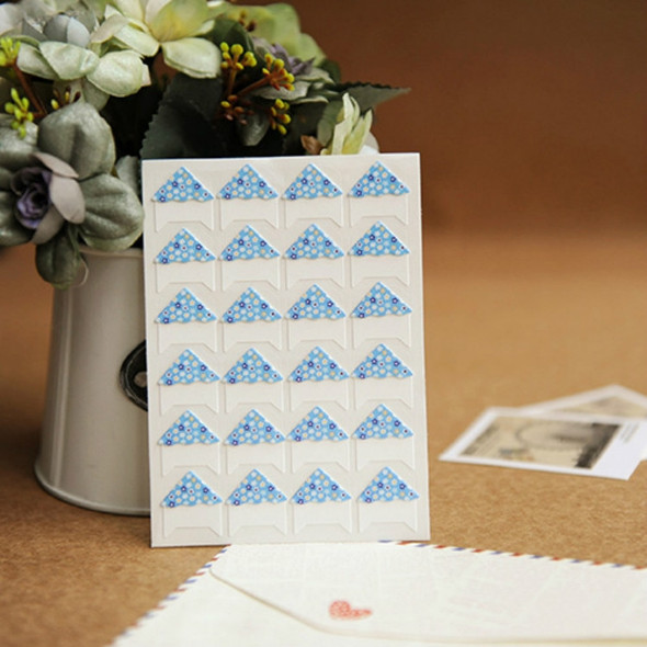 3 PCS Albums Special Paper Corner Stickers Small Fresh Floral Album Paste Phase Angle(Blue Flower)