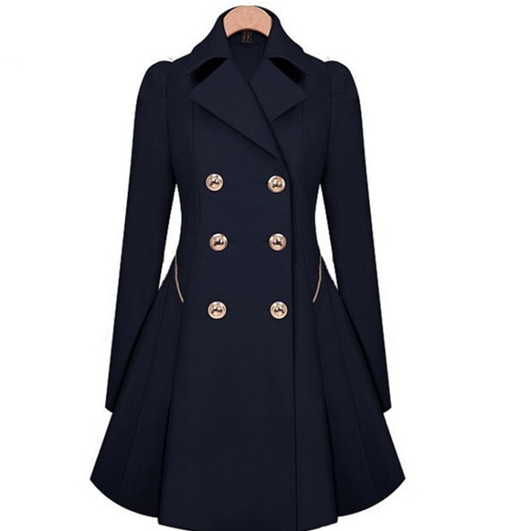 Slim Mid-length Commuter Jacket Trench Coat (Color:Navy Size:S)