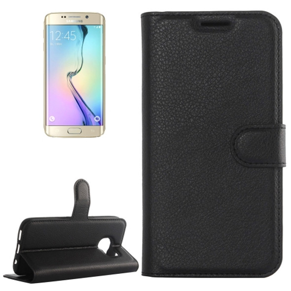 For Galaxy S6 Edge / G925 Litchi Texture Horizontal Flip Leather Case with Holder & Card Slots & Wallet(Black)