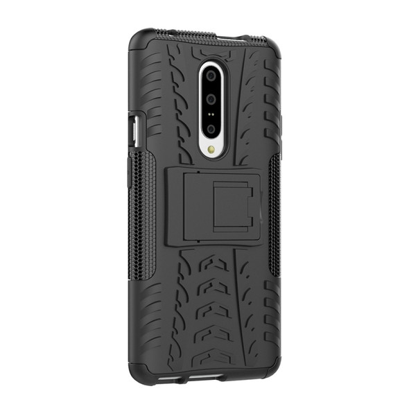 Tire Texture TPU+PC Shockproof Phone Case for OnePlus 7, with Holder (Black)