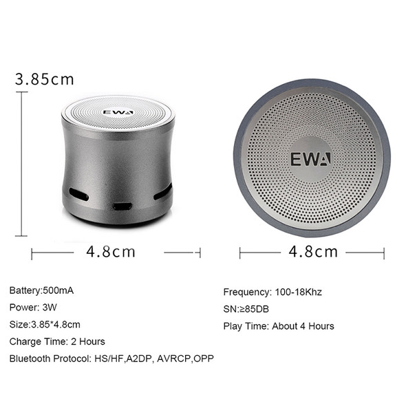 EWA A109M  Portable Bluetooth Speaker Wireless Heavy Bass Bomm Box Subwoofer Phone Call Surround Sound Bluetooth Shower Speaker(Silver)