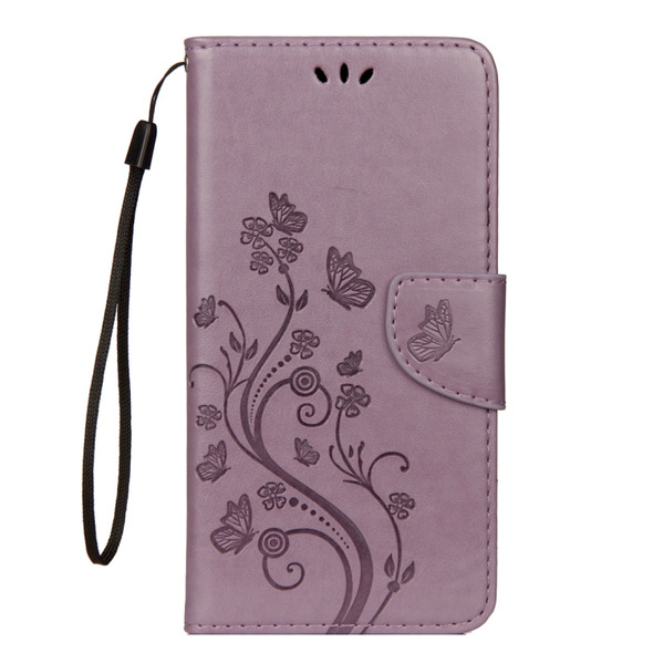 Embossed Butterfly Pattern Horizontal Flip Leather Case with Card Slot & Holder & Wallet & Lanyard For iPhone XR (Purple)