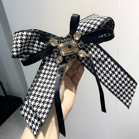 Ladies College Style Houndstooth Pattern Bow Tie Gemstone Oversized Bow-knot Brooch Clothing Accessories(Champagne Diamond)