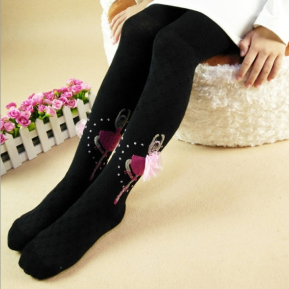 Girls Ballet Dance Socks Children  Plaid Jacquard Pantyhose, Size:S(Black)