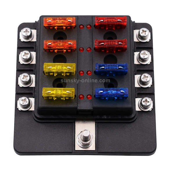 1 in 8 Out Fuse Box Screw Terminal Section Fuse Holder Kits with LED Warning Indicator for Auto Car Truck Boat