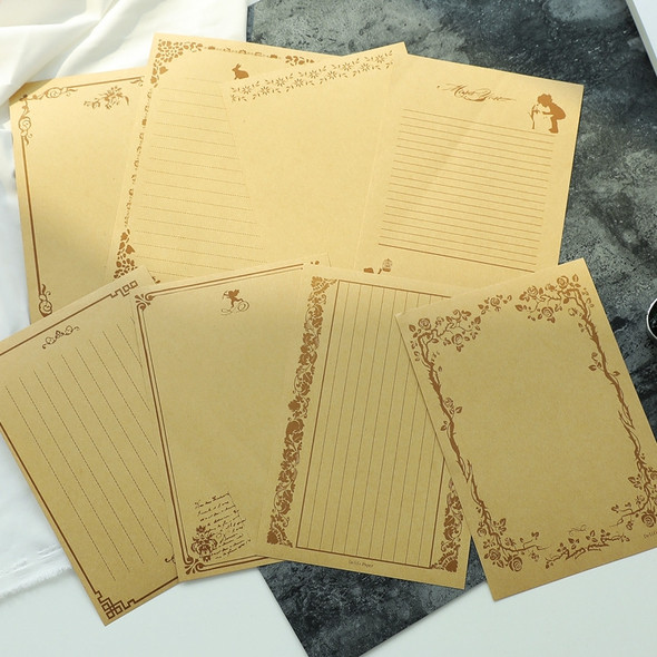 3 Sets Grocery Stationery Retro Pattern Letterhead Student Stationery Kraft Paper Gold Coffee Word