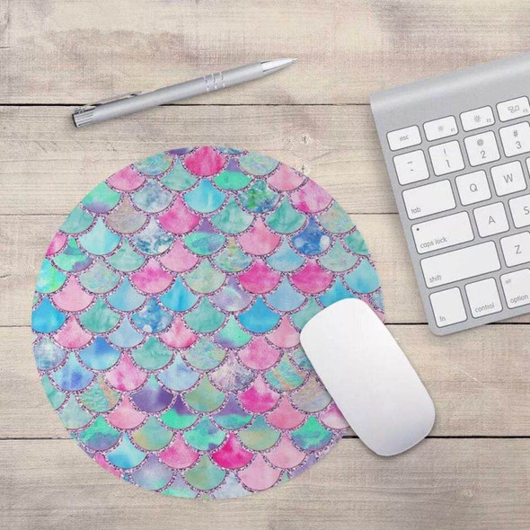 Watercolor Shiny Mermaid Scale Small Round Office Non-slip Mouse Pad, Size:22 × 22cm without Lock(Figure 2)