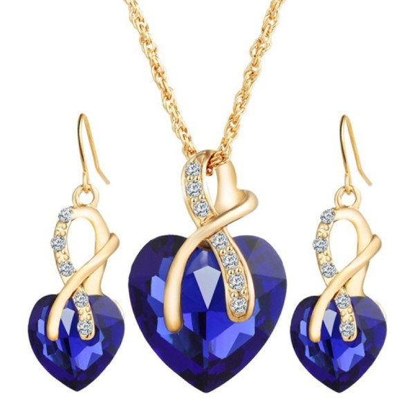 3 PCS / Set Women Heart Shaped Crystal Zircon Earring Necklace Jewelry Set(Blue)