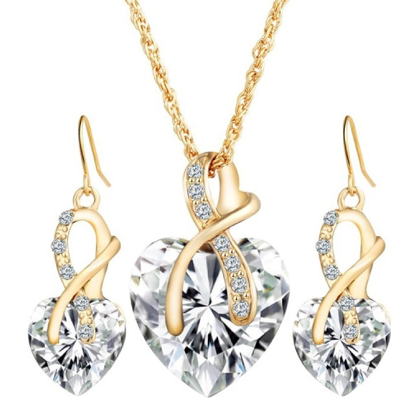 3 PCS / Set Women Heart Shaped Crystal Zircon Earring Necklace Jewelry Set(White)