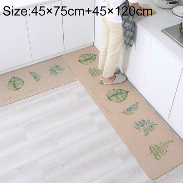 Home Kitchen Absorbent Non-slip Strip Washable Rubber Bottom Mat, Size:45×75cm+45×120cm(Fresh Plants)